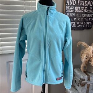 🐳 Vineyard Vines Light Blue Microfleece Full Zip Jacket, Logo Patch, Zip Pockets